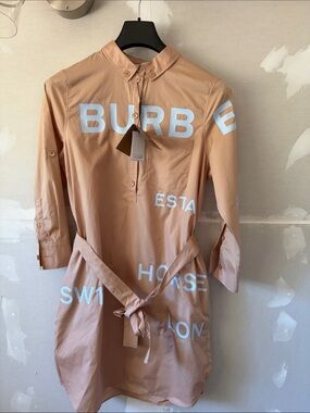 NWT Burberry Kiley Beige Logo Print Shirt Dress size 8